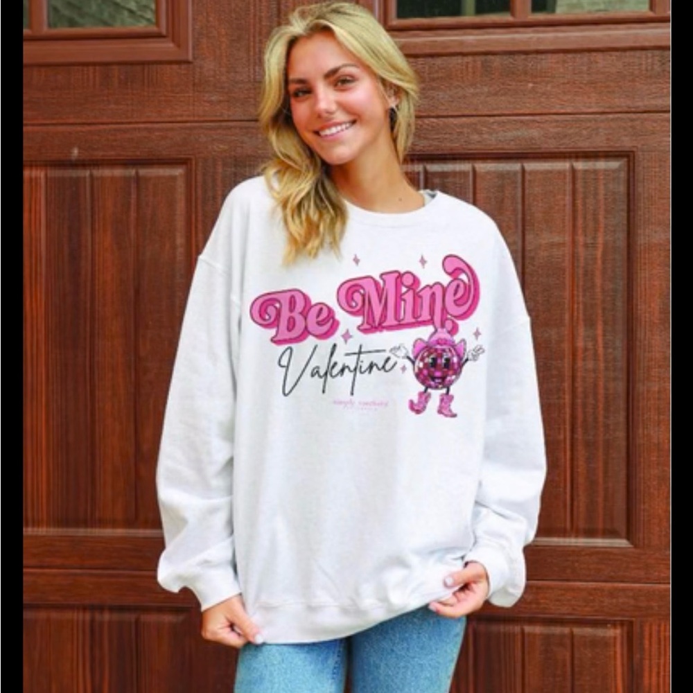 Simply Southern Be Mine Valentine Gray and Pink Women's Top